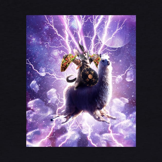 Lazer Warrior Space Cat Riding Llama With Taco by Random Galaxy